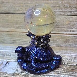 Blue resin sea turtle sphere stand, crystal sphere stand, crystal ball h…